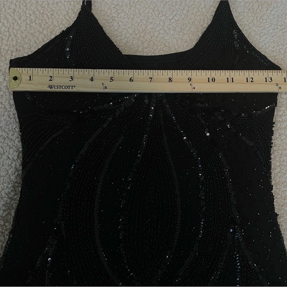 Elegant Black Beaded Gatsby Evening Dress 1920s Flapper Art Deco Cocktail Small - Picture 10 of 15